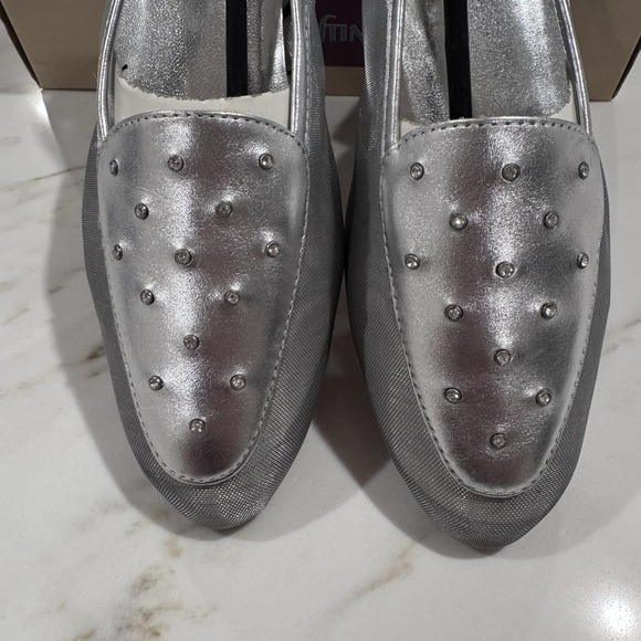 Sebastino Shoes - VINTAGE 1980'S‎ Silver Mesh Rhinestone Flats Slip Ons Size9 Sparkle NIB